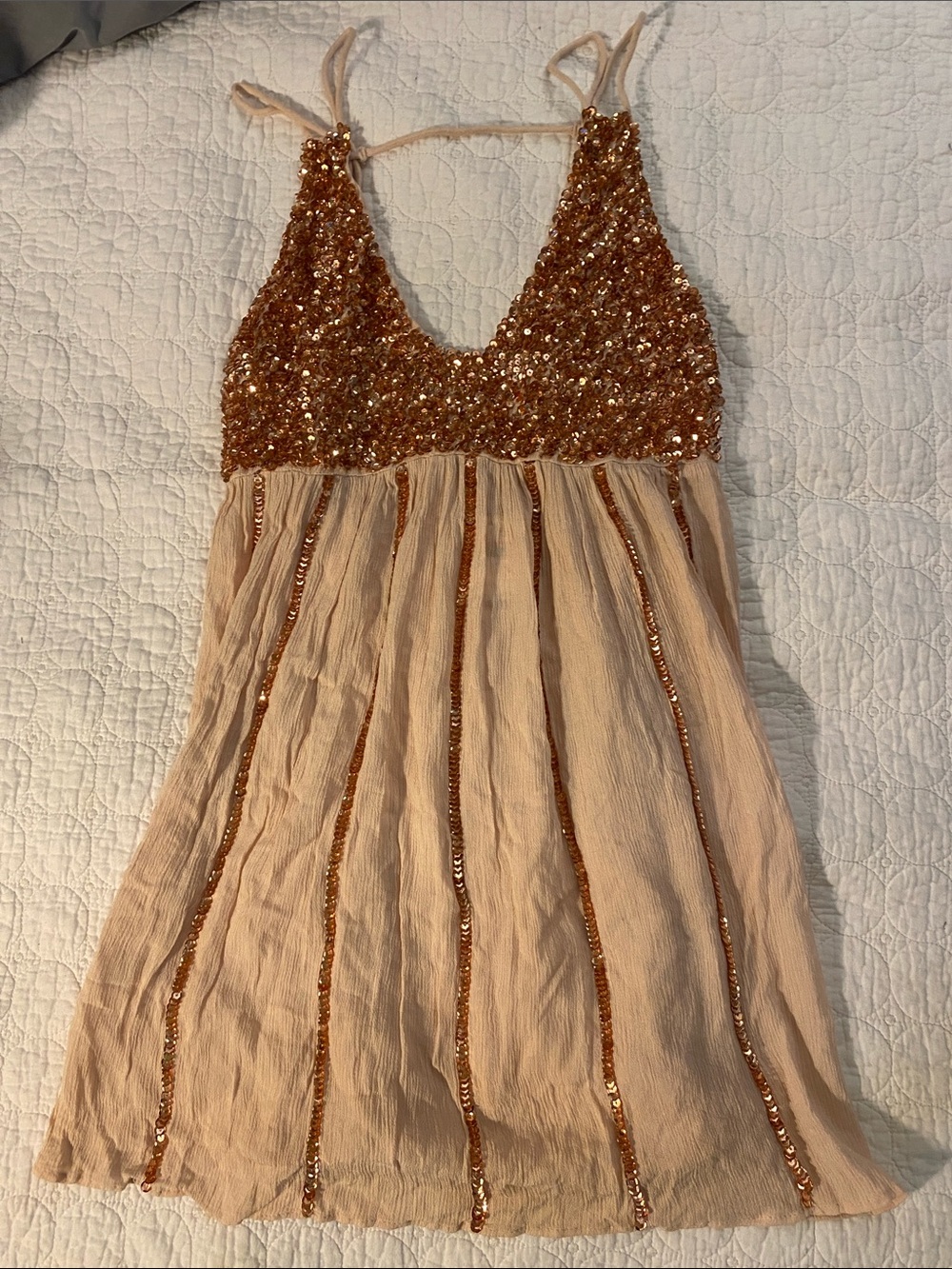 Free People Peach Sequin Bodice Dress
